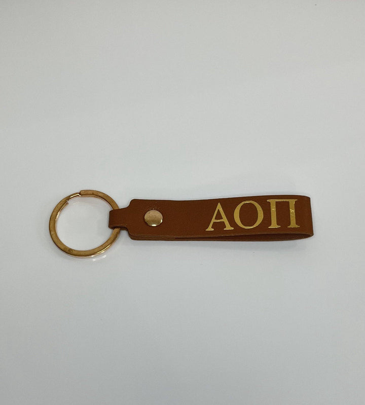 Sorority Skinny Leather Key Chain: Tan / Kappa Delta