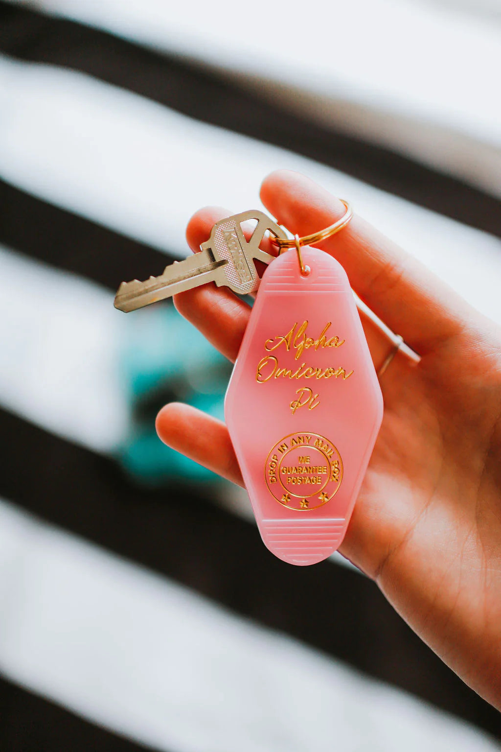 Alpha Omicron Pi Motel Keychain