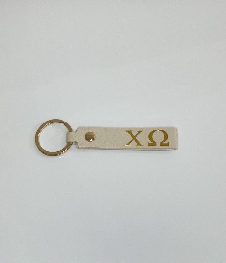 Sorority Skinny Leather Key Chain: Tan / Kappa Delta